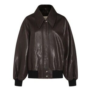 Khaite Slightly Glossy Dark Brown Leather Jacket - NWT